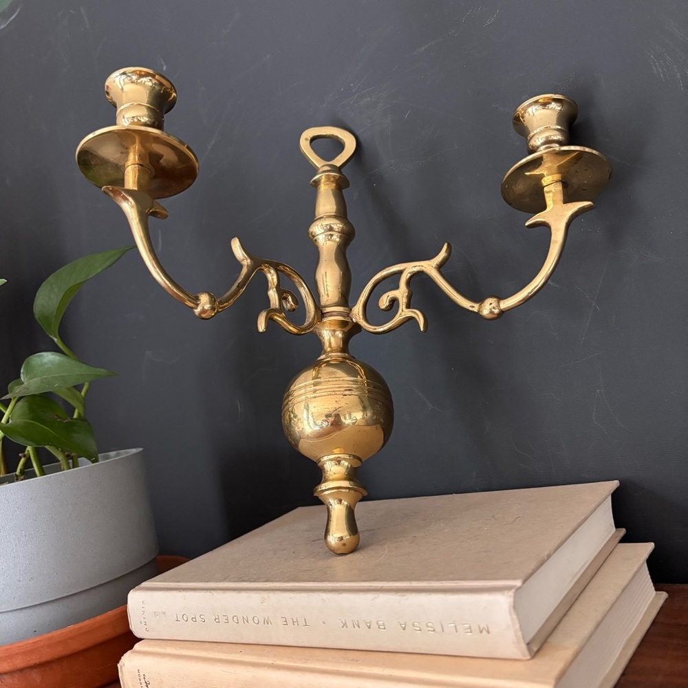 Vintage Gold Brass Two-Arm Candelabra